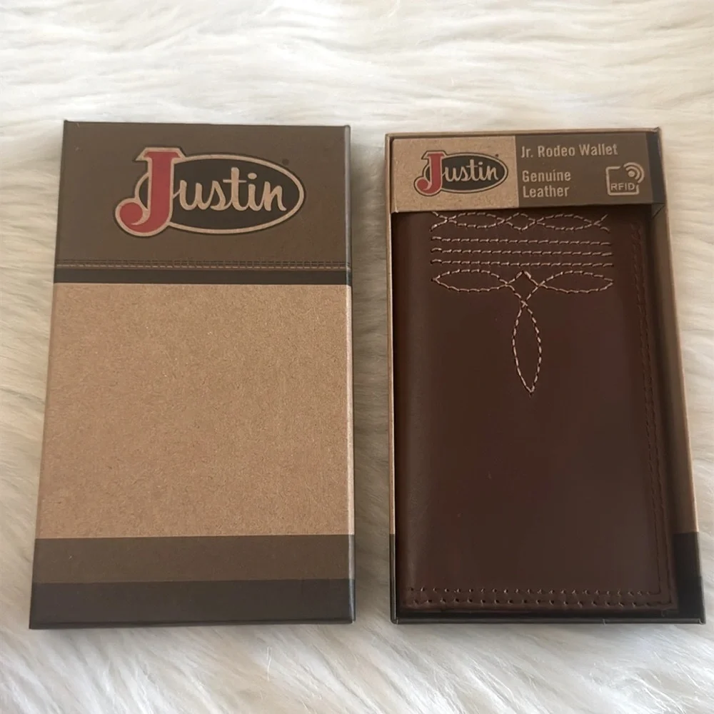 Justin Genuine Leather Junior Rodeo Wallet Brown With Boot Stitch Detail RFID